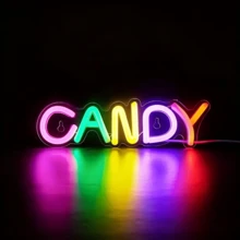 CANDY 霓虹燈,多色 LED USB 可調光霓虹燈牆面裝飾,甜美美學霓虹燈,女孩獨特生日禮物,糖果店甜點咖啡廳 & 青少年臥室牆面藝術裝飾 - CANDY - 查看 2