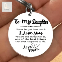 To My Daughter Keychain Stainless Steel Round Pendant Mom Gift Love You Forever Sentimental Keepsake Birthday Christmas Valentine's Day Present For Daughter From Mom Car Bag Charm - A - View 2