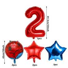 7pcs Red And Blue Spider Web Theme Party Balloon Set, Spider Ball And Red And Blue Star 32-Inch Red Number Balloon Set, Valentine's Day, Birthday, Wedding Spider Theme Party Decoration - View 3