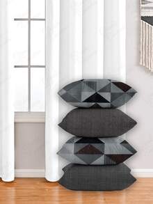 4 Cushion Covers, Various Combinations, 45x45 Cm - AL - 黑灰色三角形 - 查看 1