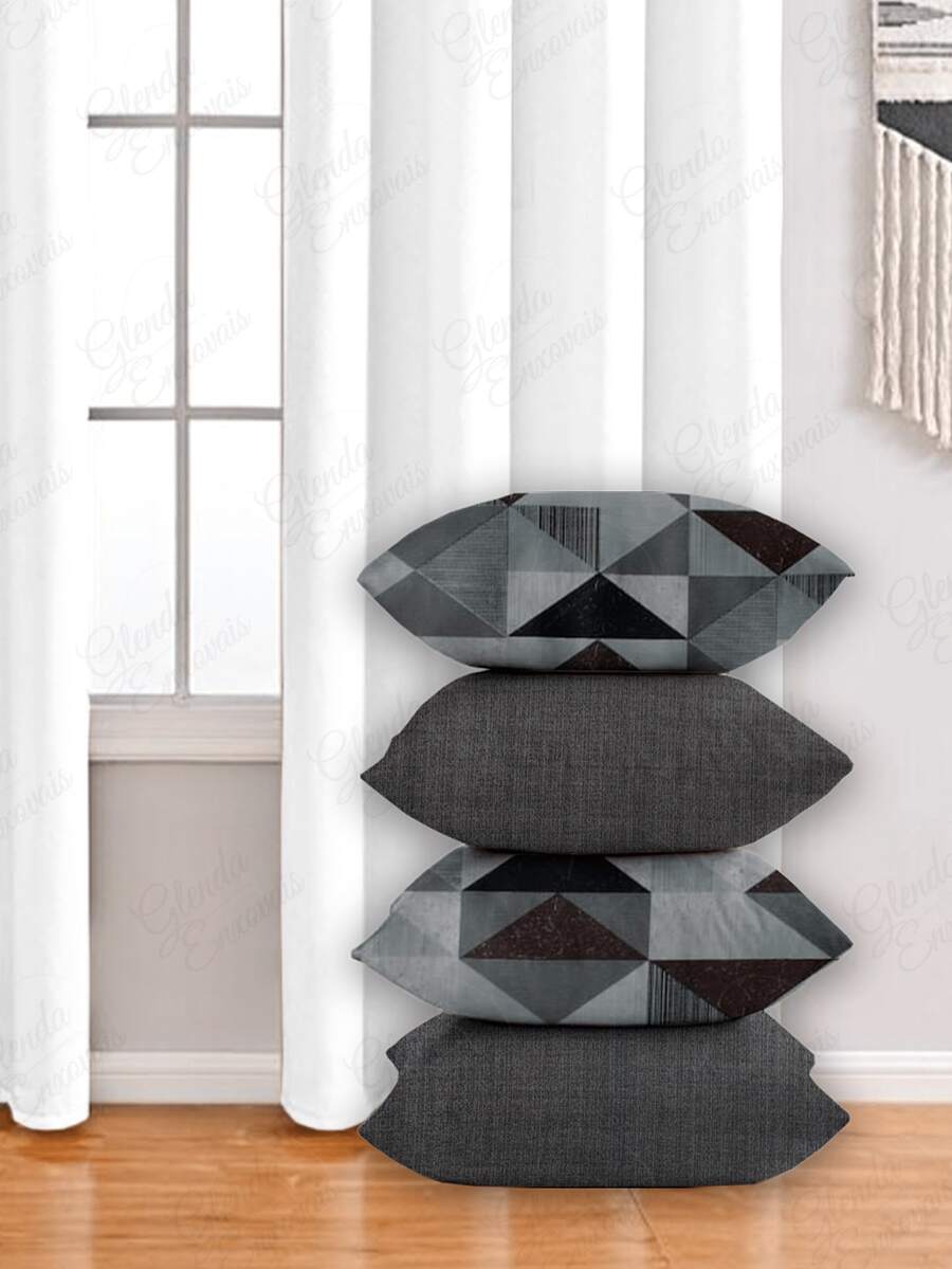 4 Cushion Covers, Various Combinations, 45x45 Cm - AL - 黑灰色三角形 - 查看 1