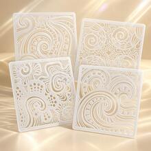 4pcs Reusable Art Pattern Stencil Set, 6 Inch Abstract Ocean Wave Rose Flower Vine Lace Pattern Painting Templates For Wall Canvas Fabric Floor Tiles Card Making, DIY Arts Crafts Home Wall Decoration Painting Supplies - Sets - View 7