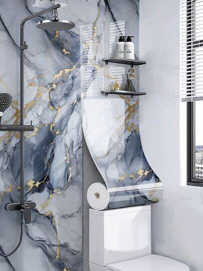 1roll 3D Self-Adhesive Vinyl Wallpaper - Marble Tile Effect, Easy To Peel And Stick, Suitable For Floors, Ceilings And Walls, Perfect For Living Room, Kitchen Backsplash And Bathroom Decor, 40*300CM/15.7*118.1in Bathroom Wall Decor Marble Peel And Stick Wallpaper 2.4mm Thick, Waterproof Removable And Cleanable Self-Adhesive Contact Paper For Kitchen Backsplash,