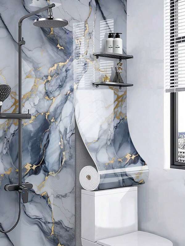 1roll 3D Self-Adhesive Vinyl Wallpaper - Marble Tile Effect, Easy To Peel And Stick, Suitable For Floors, Ceilings And Walls, Perfect For Living Room, Kitchen Backsplash And Bathroom Decor, 40*300CM/15.7*118.1in Bathroom Wall Decor Marble Peel And Stick Wallpaper 2.4mm Thick, Waterproof Removable And Cleanable Self-Adhesive Contact Paper For Kitchen Backsplash,