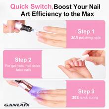 GANLAIX 電動指甲研磨機，可充電式美甲指甲鑽，指甲研磨機套裝，多功能指甲鑽，USB可充電 - 厚指甲研磨機，180mAh 鋰電池長效使用，專業多速電動指甲锉，指甲拋光護理造型工具，美甲研磨工具，指甲燈 & 研磨機二合一，送給女性的絕佳禮物，價格合理的高品質產品 - 彩色 - 查看 6