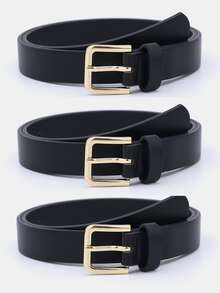 1pc/3pcs Women's Gold Square Buckle Versatile Fashion Multicolor PU Belt Suitable For Daily Use - Black - View 22