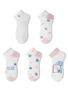 ZUJO 5 Pairs Women's Short Socks, Floral & Ditsy Pattern, Suitable For Spring, Autumn, Summer Daily Wear, Simple And Comfortable, Random Color - Multicolor - View 5