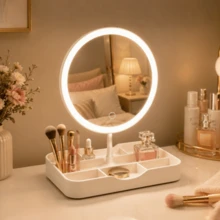 Cermin Rias LED dengan Lampu, Set Cermin Pembesar 3X dengan Perekat Hisap (Opsional), Cermin dengan Perekat Hisap, 3 Mode Pencahayaan, Cermin Rias dengan Alas Penyimpanan, Kontrol Sentuh, Baterai 500mAh, Dapat Dilipat dan Portabel, Cocok untuk Penggunaan di Rumah, Kamar Tidur, Kantor, dan Perjalanan - MultiWarna - View 13