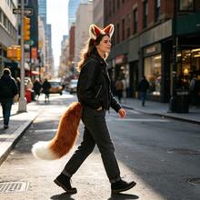 Ensemble de costume de renard orange, fourrure de renard synthétique épaisse, douce et lisse, convient pour le cosplay, les soirées en boîte de nuit, les séances photo à thème, les costumes d'Halloween, les cadeaux créatifs, accessoire décoratif amusant qui améliore l'ambiance - Multicolore - Voir 5