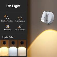 Reletech Lampu Dinding LED yang Dapat Diatur, 3 Mode Cahaya, Baterai Isi Ulang, Kontrol Sentuh, Pemasangan Tanpa Bor, Dapat Diredupkan, Untuk RV, Kamar Tidur, Membaca, Lemari, Kabinet, Lorong - A - View 4
