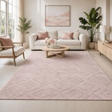 Tapete Sala 2,00x1,50 Geométrico Alto Relevo Premium Macio Antiderrapante Quarto Escritório Várias Cores - Rosa Claro - Visão 3