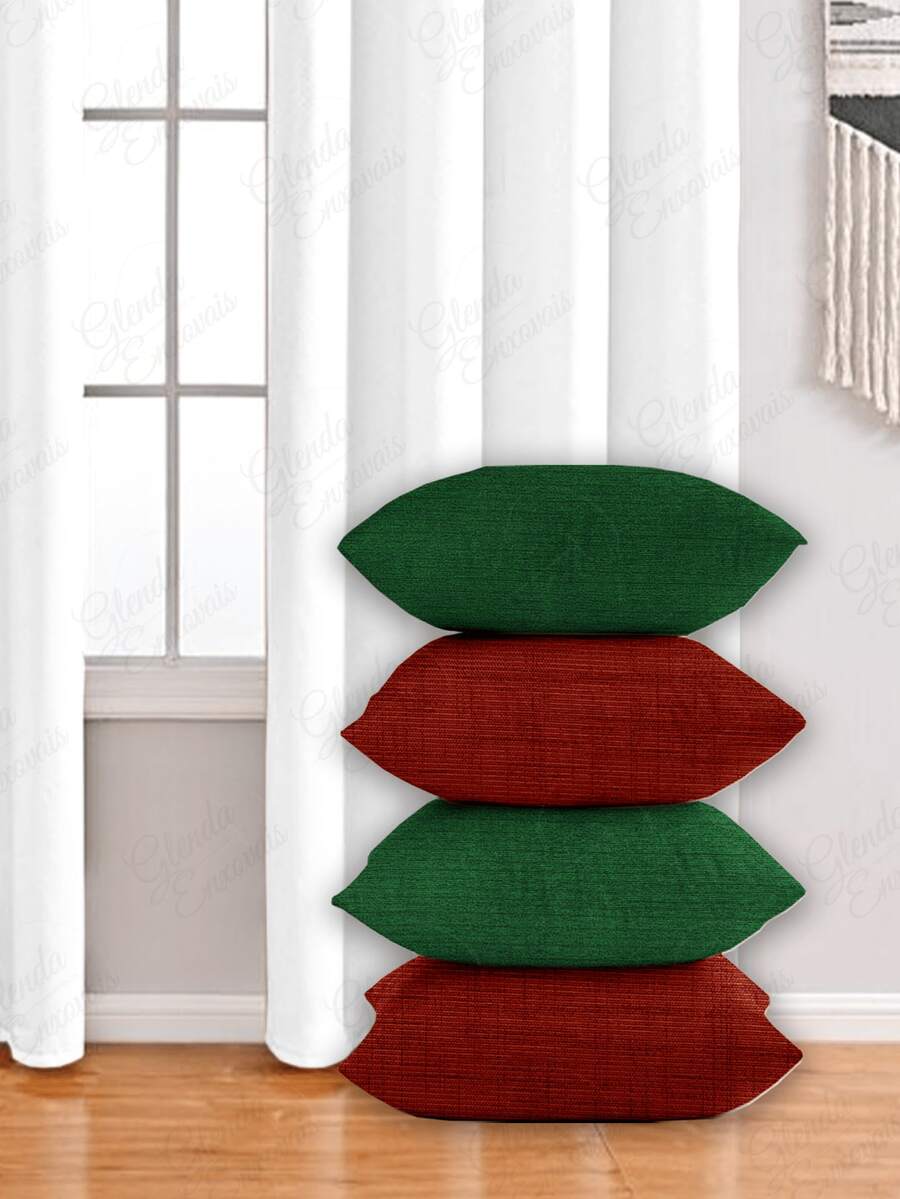4 Cushion Covers, Various Combinations, 45x45 Cm - AL - 紅綠 - 查看 1