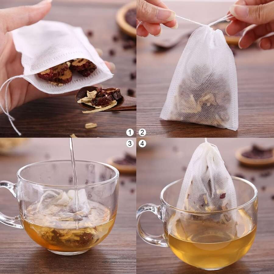 Non-Woven Fabric Disposable Tea Bags With String And Heat-Sealed Opening, Perfect For Filtering Spices And Tea