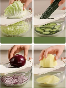 1pc Manual Cabbage Shredder, ABS Plastic Dual-Purpose Vegetable Slicer & Shredder, Stainless Steel Blade, Kitchen Salad Preparation Tool, No Electricity Required To Process Cabbage, Multi-Function Vegetable Grater - Multicolor - View 2
