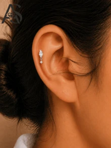 AnlaScheer 1pc Moissanite 925 Sterling Silver Marquise Flat Back Helix Cartilage Spiral Piercing Screw Earring, Women's Engagement Wedding Bridal Jewelry - Silver - View 2