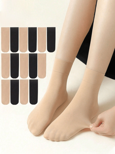 1/5/10/20 Pasang Kaos Kaki Tipis Wanita, Stoking Sutra Kristal Tak Terlihat untuk Musim Panas, Anti-Sobek, Tahan Lama, Anti-Selip, Tanpa Jahitan, Transparan Warna Kulit, Cocok untuk Musim Gugur