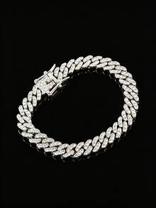 9mm Shiny Chunky Chain Design Rhinestone Studded Hip Hop Bracelet + Necklace Set, Suitable For Daily Wear And Party Decoration - Hip Hop Necklace Set - View 10