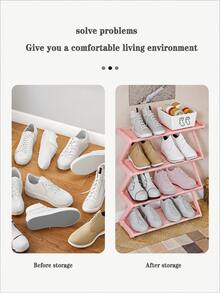 Z-Shaped Shoe Rack, Plastic Floor-Standing Storage Rack, Multi-Functional Large Capacity Storage Rack, Easy To Assemble Floor-Standing Storage Rack, Suitable For Living Room, No Tools Required, Stackable, Home And Dorm Essential, Space-Saving, Suitable For Hallway, Closet, Living Room, Bedroom - Multicolor - View 9