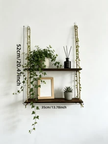 Bohemian Style Hanging Wall Shelf – Wooden Floating Shelf With Leaf & Vine Rope, No-Drill Hook Design Suitable For Renters, For Bedroom And Living Room Decor - View 8