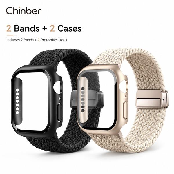 2 Packs Braided Bands With Magnetic Clasp & Case Compatible With Apple Watch Series 40mm 41mm 42mm 38mm 44mm 45mm 46mm 49mm Women Men