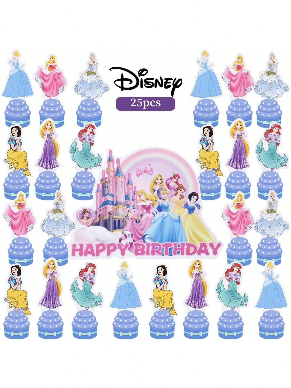 New Princess-Themed Cake Topper Set, Paper Material, Pink, Blue, And Purple Colors, Cartoon Princess Castle Design, Birthday Party Dessert Table Decoration - Multicolor - View 1