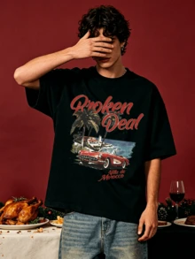 Herren Sommer Lässig Weich Rundhals Kurzarm-Hemd, Vintage Küsten Auto Muster Grafik ist geeignet für den täglichen Gebrauch. - Schwarz - Übersicht 3
