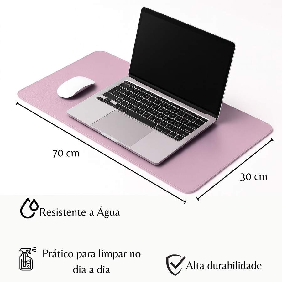 Desk Pad Grande Rosa Claro Feltro Costurado Básico