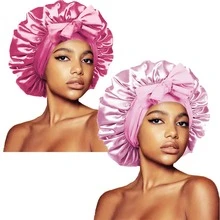ZTZI 2Pcs Bow Decor Satin Hair Bonnet, Soft Elastic Sleep Cap, Large Size Night Hair Wrap For Curly Natural Long Hair Women - UM2pcs Bow-tie Round Hat - View 23