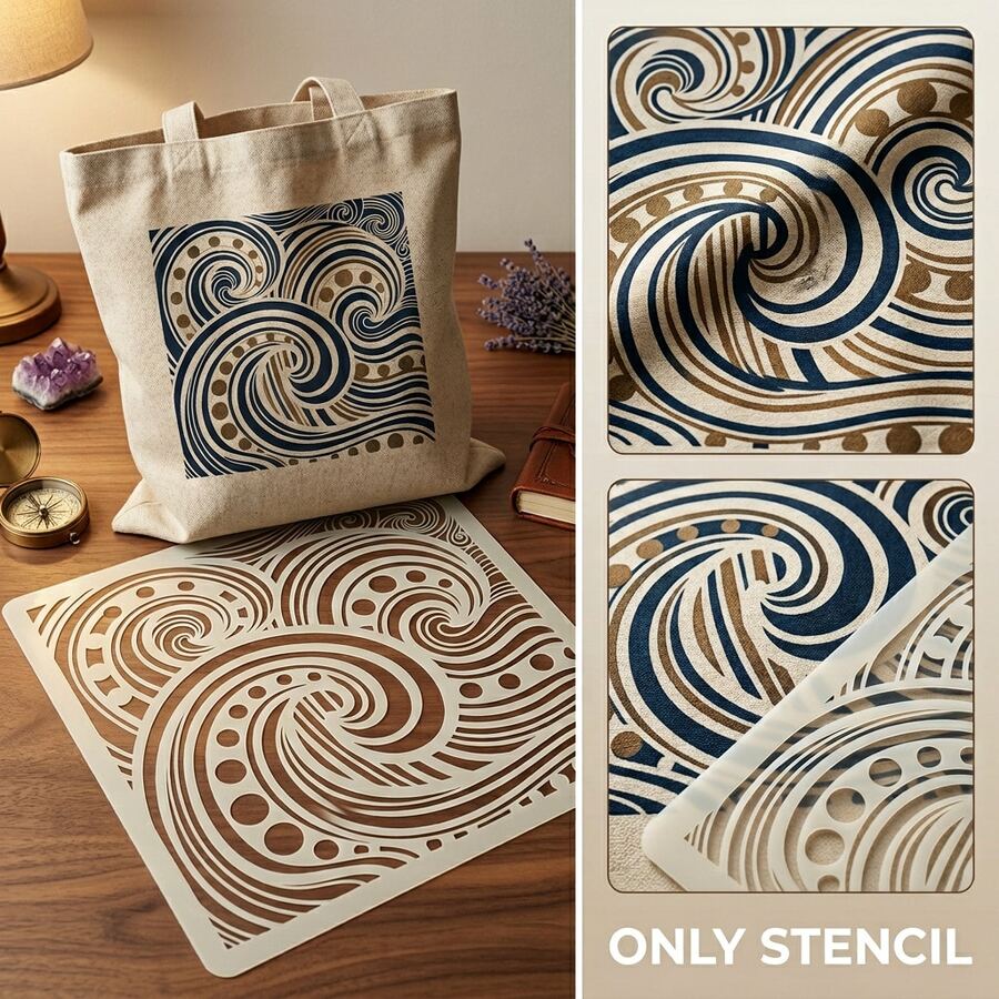 4pcs Reusable Art Pattern Stencil Set, 6 Inch Abstract Ocean Wave Rose Flower Vine Lace Pattern Painting Templates For Wall Canvas Fabric Floor Tiles Card Making, DIY Arts Crafts Home Wall Decoration Painting Supplies - Sets - View 1