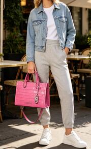 Michael Kors Gigi Small Crocodile Embossed Leather Messenger Tote Bag For Women,Cute Crossbody Bag For Travel Shopping Or Daily - Pink - View 6