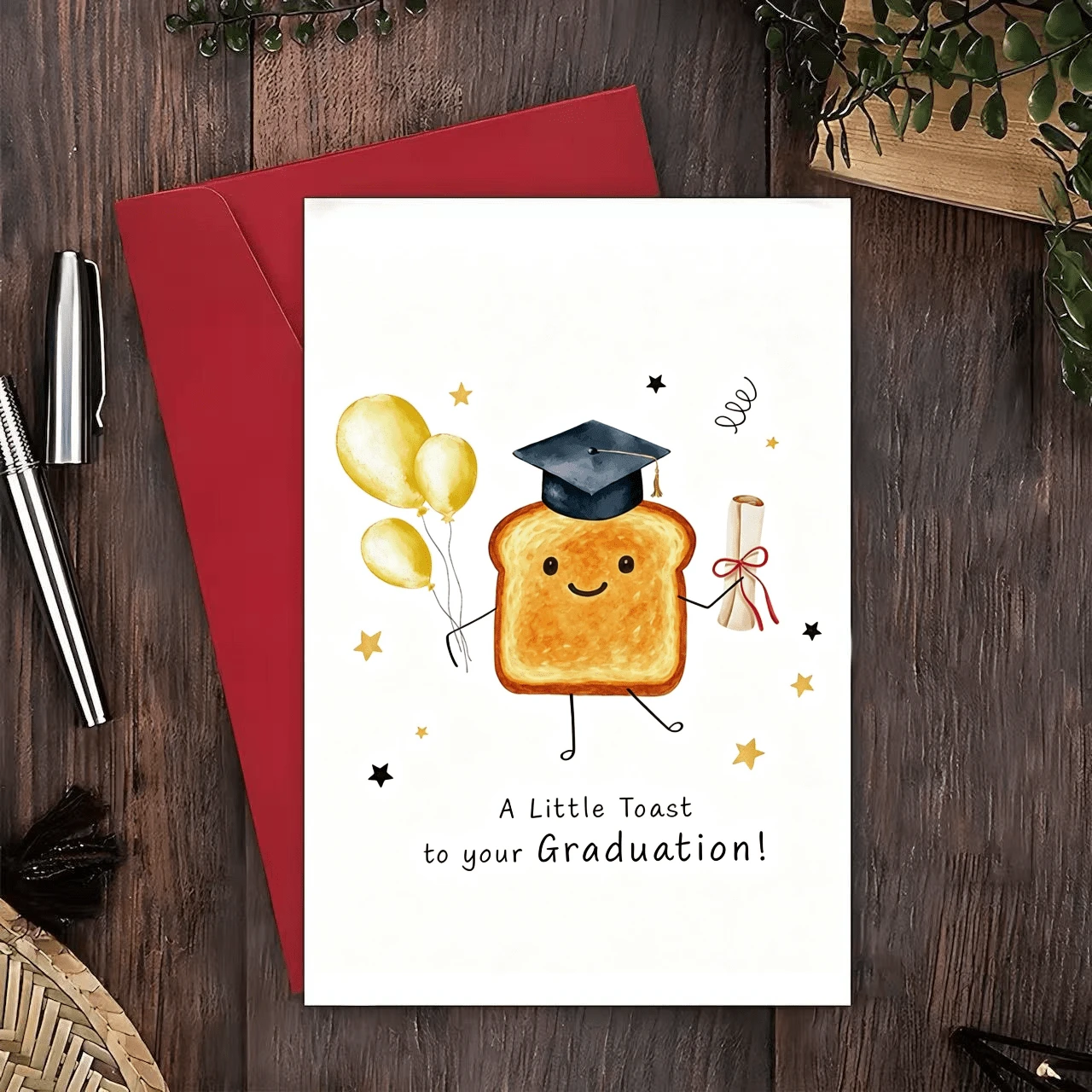 Kartu Ucapan Selamat Wisuda Kartun yang Lucu, Kartu Ucapan Wisuda Desain Roti Cat Air yang Kocak untuk Lulusan SMA dan Perguruan Tinggi, Kartu Hadiah Ucapan Selamat yang Unik untuk Teman dan Keluarga yang Lulus, Perlengkapan Perayaan Pesta Wisuda - beraneka warna - View 1