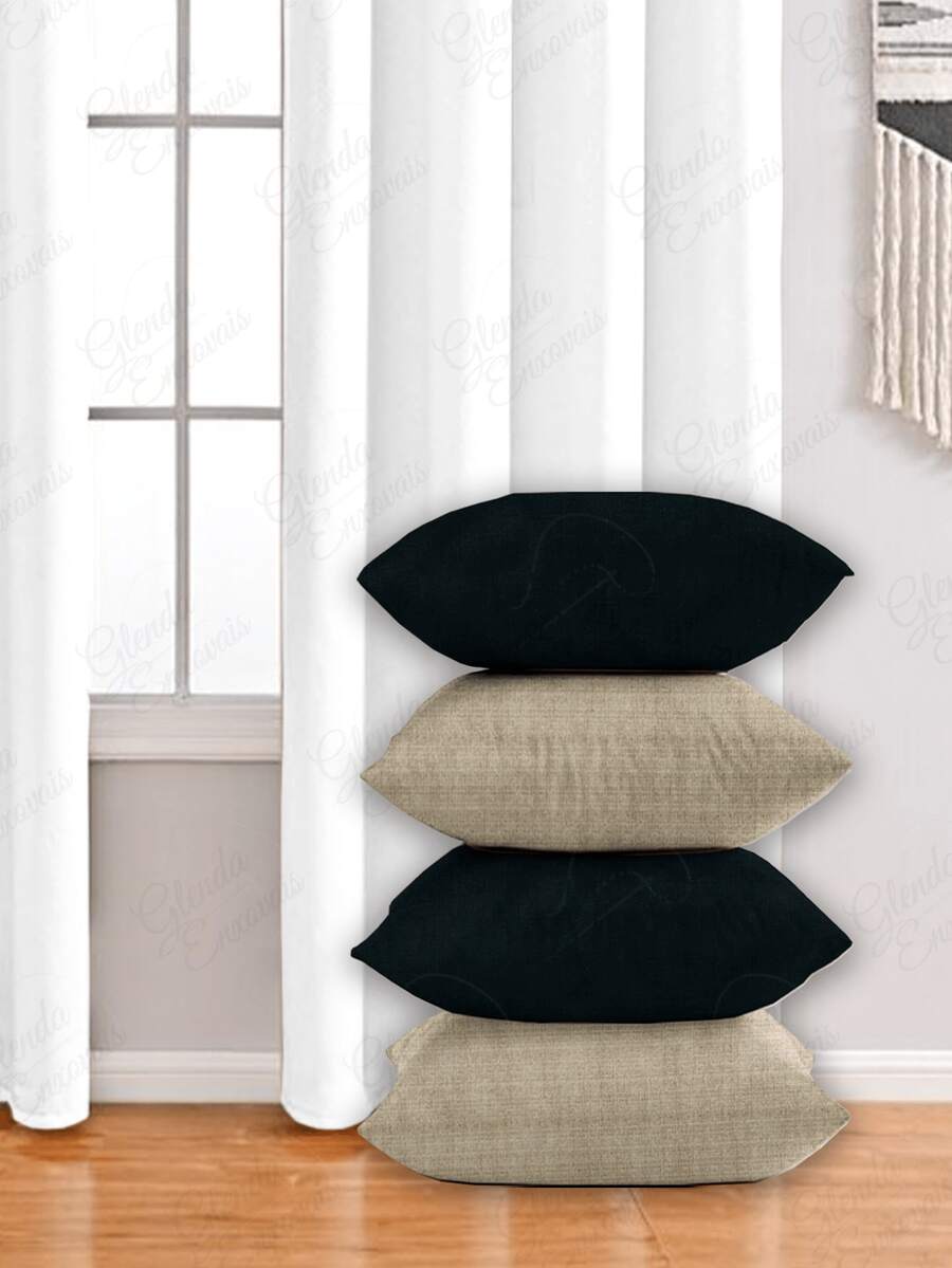 4 Cushion Covers, Various Combinations, 45x45 Cm - AL - 黑米色 - 查看 1