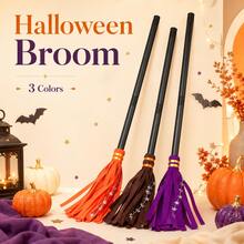 Halloween Witch Broom Decoration Prop, Detachable 80cm Magic Broom, Lightweight Party Cosplay Photo Performance Props, Home Porch Window Display Festival Decor, Available In Orange/Purple/Brown Three Colors - Fairy Broom - View 3