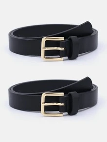 1pc/3pcs Women's Gold Square Buckle Versatile Fashion Multicolor PU Belt Suitable For Daily Use - Black - View 25