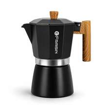 FRAISIN Cafetera Moka para Estufa, Cafetera de Espresso de Aleación de Aluminio de 3/6/12 Tazas con Mango de Madera Real, Cafetera de Espresso Estilo Italiano Clásico, Regalo Listo para Amantes del Café - Negro - Ver 9