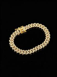 9mm Shiny Chunky Chain Design Rhinestone Studded Hip Hop Bracelet + Necklace Set, Suitable For Daily Wear And Party Decoration - Hip Hop Necklace Set - View 23