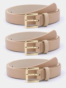 1pc/3pcs Women's Gold Square Buckle Versatile Fashion Multi-Color PU Belt Suitable For Daily Use - Beige - View 23