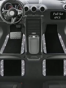 4pcs Shiny Rhinestone Car Floor Mat Set, Diamond Studded Faux Fur Car Carpet, Non-Slip PVC Backing, Waterproof Universal Fit, Suitable For Women's Car - A - View 3