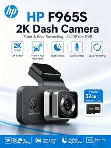 Cámara de salpicadero HP 2K HD | Pantalla a color de 3 pulgadas | Control de voz + Monitoreo de estacionamiento | Admite almacenamiento de hasta 128GB - Negro+32G - Ver 1