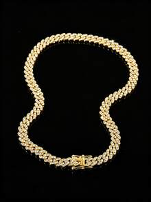 9mm Shiny Chunky Chain Design Rhinestone Studded Hip Hop Bracelet + Necklace Set, Suitable For Daily Wear And Party Decoration - Hip Hop Necklace Set - View 20