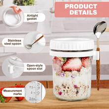 Artcochan 6 Pack Overnight Oats Containers With Lids And Spoons,16 Oz Airtight Glass Mason Jars,Leak Proof Overnight Oats Jars For Yogurt, Salad, Chia Pudding - White - View 4