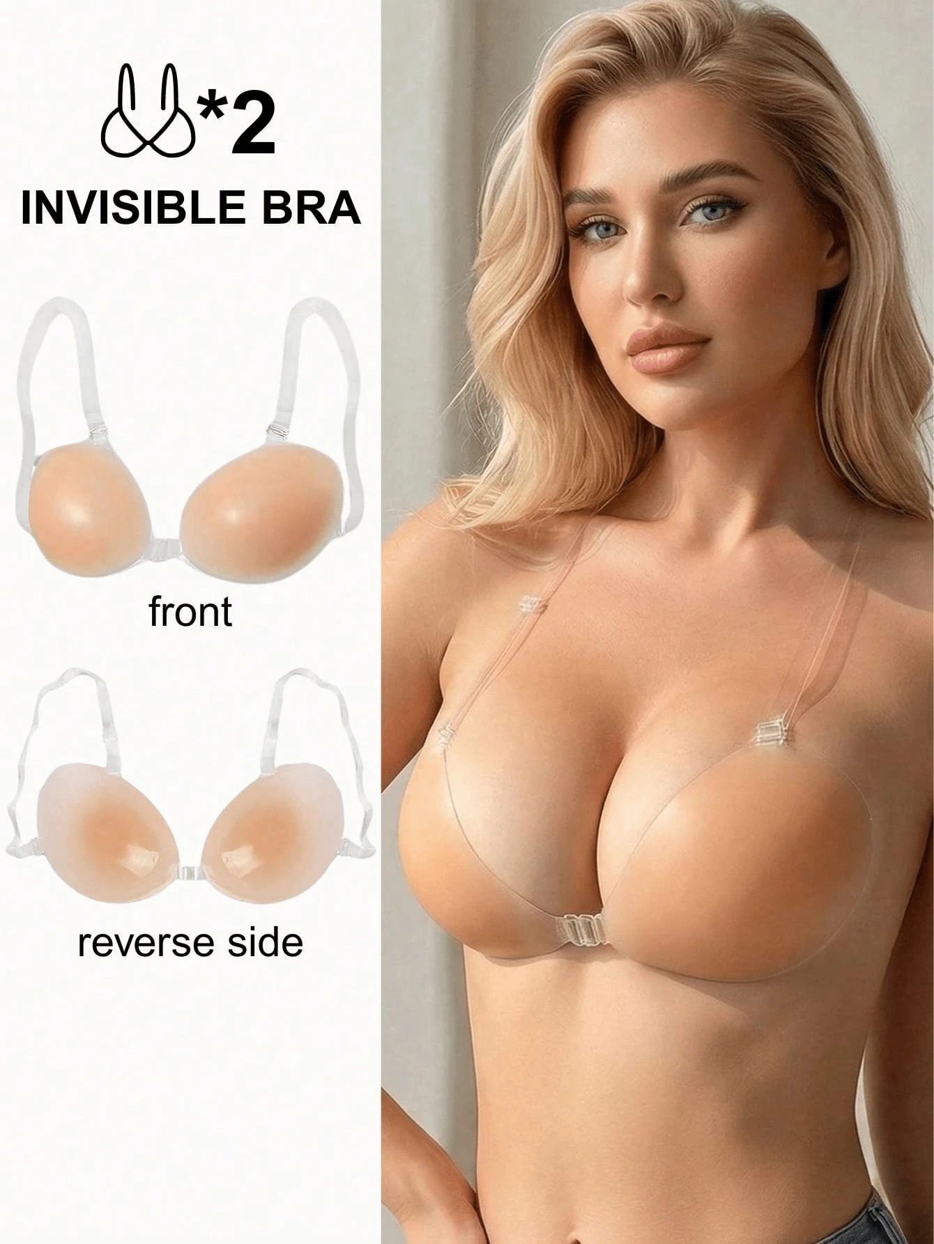Women's Silicone Strap Bra, Padded, Invisible, Push-Up, Waterproof And Skin-Friendly - Multicolor - View 1