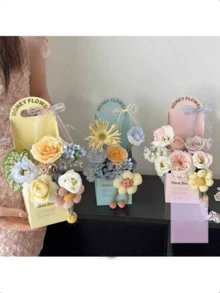 1/6/12pcs Minimalist Floral Gift Boxes, 3 Colors Floral Wrapping Paper Boxes, Creative Bouquet Gift Boxes, Handmade DIY Floral Decoration Boxes, Suitable For Packaging Roses, Carnations And Various Bouquets - multicolor - View 2