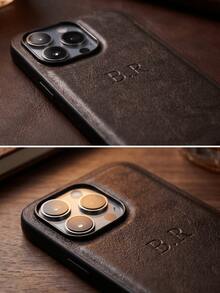 客製化個性化姓名手機殼，相容 iPhone 11 12 13 14 15 16 17 18 Pro Max Plus 17 Air，3D DIY 刻字字母縮寫姓名，奢華商務經典 PU 皮革防震保護殼，情人節/節日禮物送給愛人、朋友、家人或自己 - 酒紅色 - 查看 2