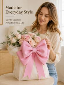 1pc Pink Bow, DIY Pink Bow, Suitable For Princess Birthday, Wedding Anniversary, Birthday Party, Living Room Decor, Public Photo Frame Background, Also Suitable For Christmas Tree Top Decoration, Large Gift Wrapping, Wall Hanging Decor - View 2