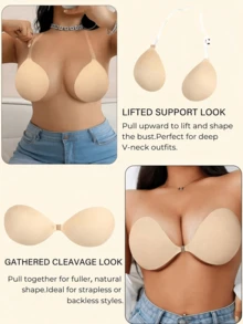 1pc (With Straps) Invisible Silicone Breast Lift Tape, Cleavage Enhancing Breast Lift Patch, Strapless Backless Breast Pads For Women - Multicolor - View 3