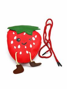 New Cute Red Strawberry Shaped Crossbody Bag, Made Of PU Material With Zipper Closure, Fashionable Fruit Design With Small Daisy Flower Decor, Spring/Summer - Multicolor - View 11