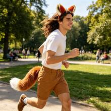 Ensemble de costume de renard orange, fourrure de renard synthétique épaisse, douce et lisse, convient pour le cosplay, les soirées en boîte de nuit, les séances photo à thème, les costumes d'Halloween, les cadeaux créatifs, accessoire décoratif amusant qui améliore l'ambiance - Multicolore - Voir 4