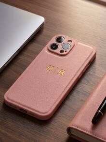 客製化個性化縮寫姓名 3D DIY 雕刻字母手機殼，相容 iPhone 17 16 15 14 13 12 11 Pro Max 16 15 14 Plus，相容 Galaxy S25 S24 S23 S22 S21 Ultra Plus A55 A54 A53 A52 A34 A33 A32 A15 A14 A13 A12，後蓋奢華韓風軟 PU 皮革防震保護殼，燙金皮革手機殼，節日禮物送給愛人、朋友、家人 - 粉色 - 查看 5