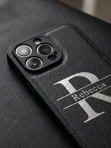 客製化個性化縮寫姓名 3D DIY 刻字字母手機殼，適用 17 16 15 14 13 12 11 Pro Max 16 15 14 Plus，適用 Galaxy S25 S24 S23 S22 S21 Ultra Plus A55 A54 A53 A52 A34 A33 A32 A15 A14 A13 A12，後蓋韓系奢華軟 PU 皮革防震保護殼，燙金皮革手機殼，節日禮物送給愛人、朋友、家人 - 黑色 - 查看 3